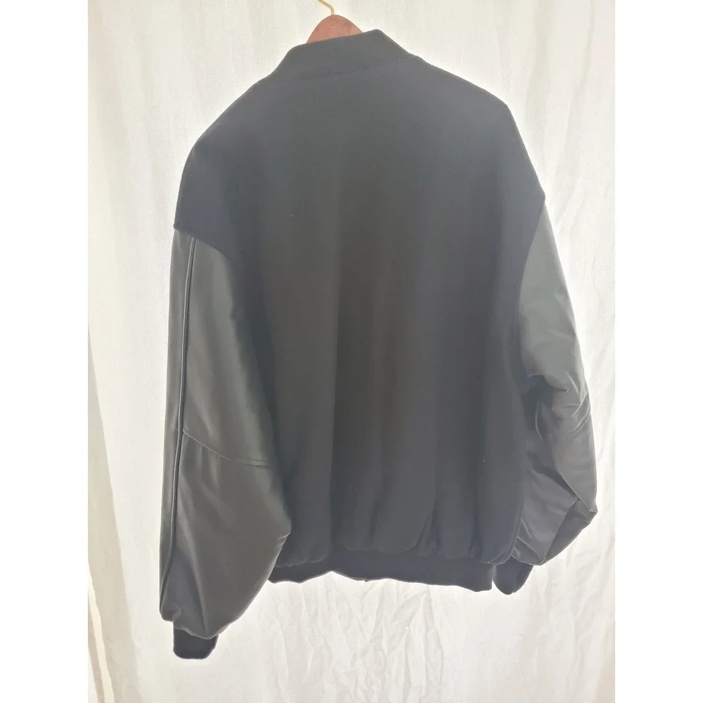 VTG Union Line Made In USA Wool Leather Varsity Jacket XL Tall Americraft Black